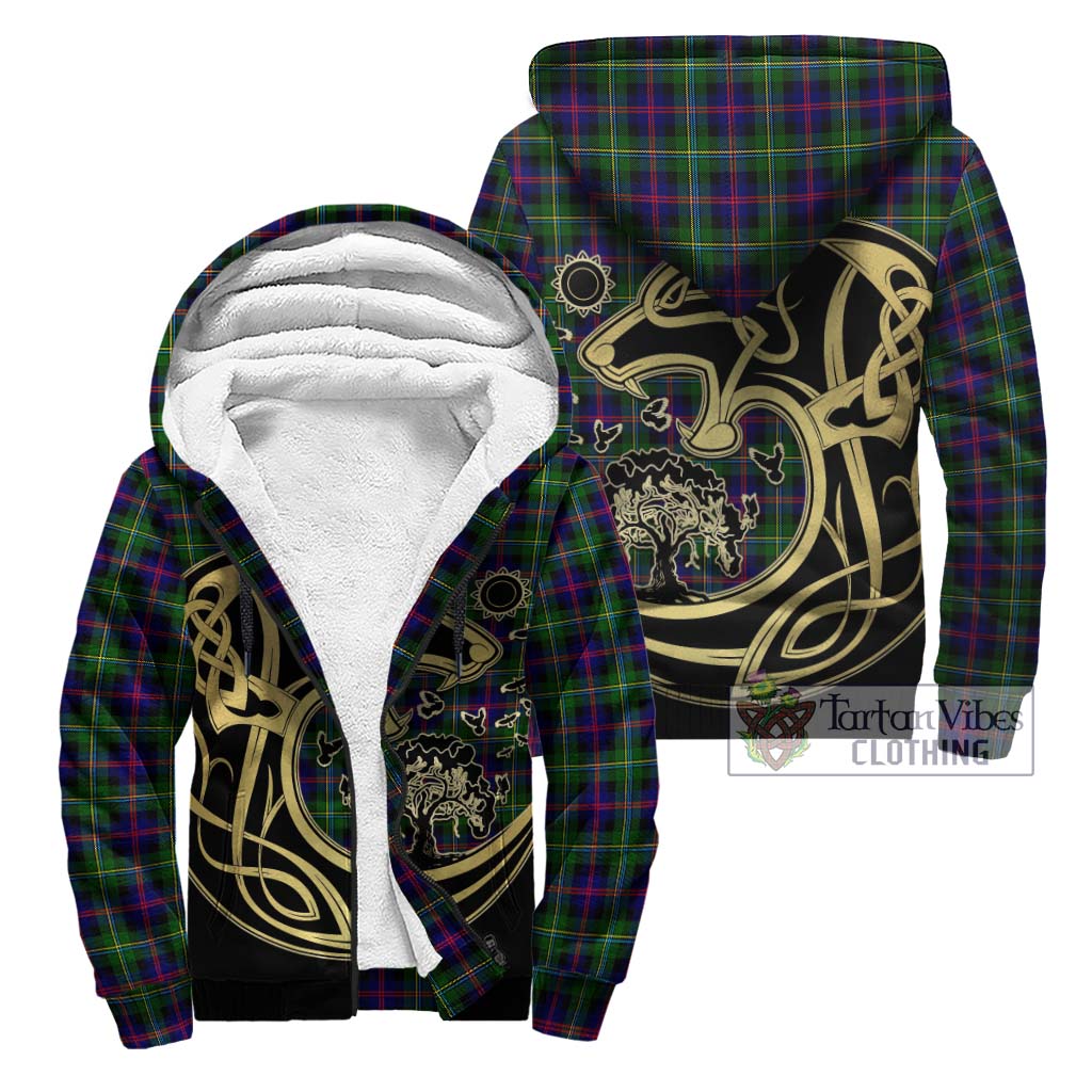 Tartan Vibes Clothing Malcolm Tartan Sherpa Hoodie with Family Crest Celtic Wolf Style