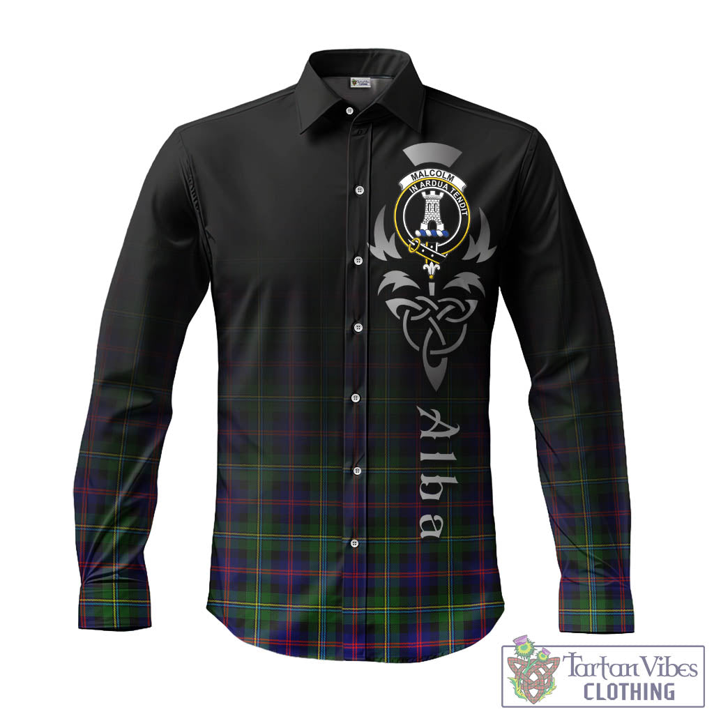 Tartan Vibes Clothing Malcolm Tartan Long Sleeve Button Up Featuring Alba Gu Brath Family Crest Celtic Inspired