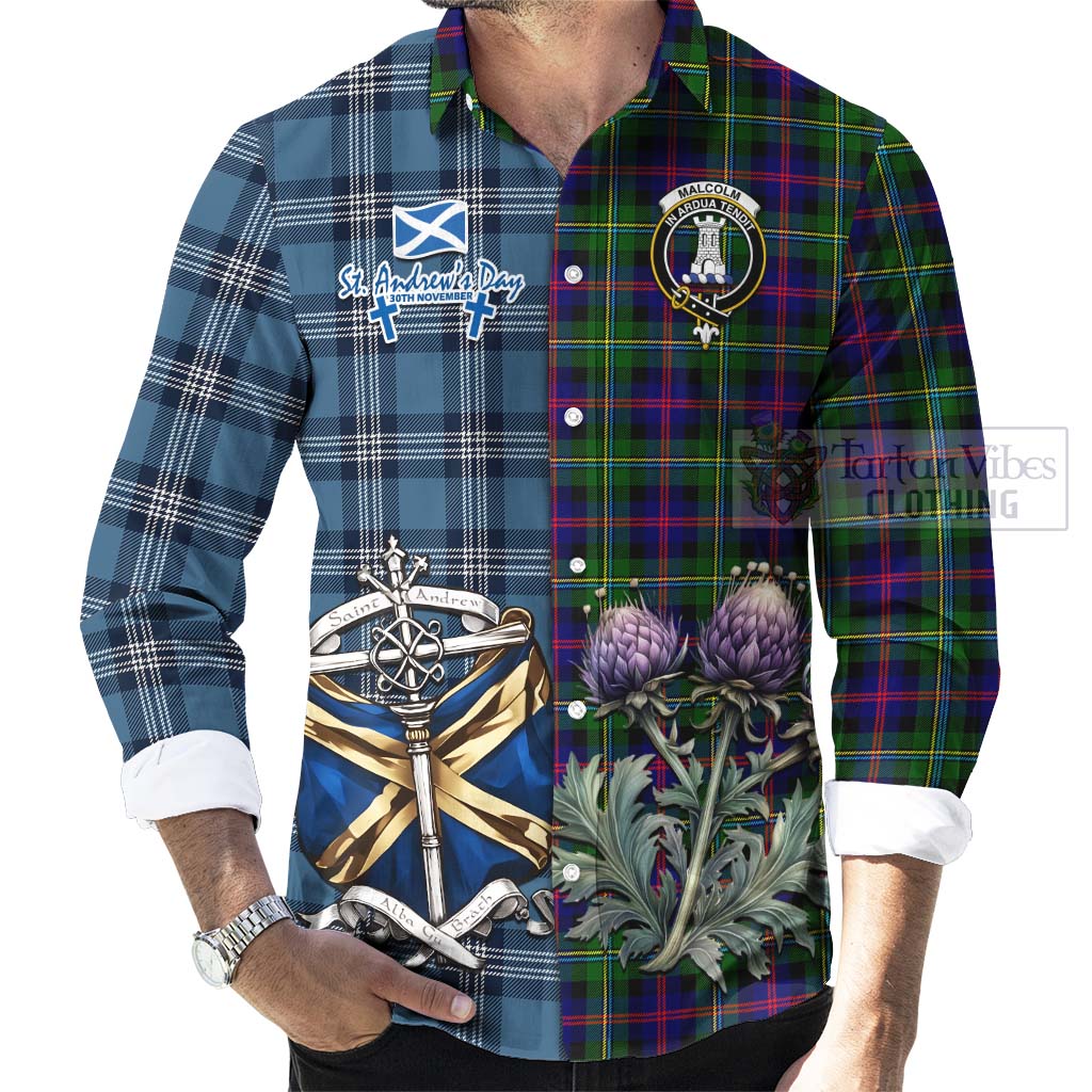 Tartan Vibes Clothing Malcolm Tartan Long Sleeve Button Shirt Happy St. Andrew's Day Half Tartan Style