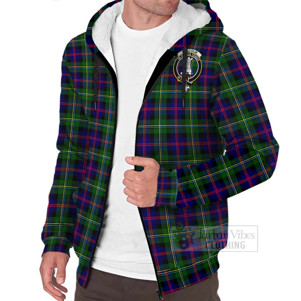 Tartan Vibes Clothing Malcolm Tartan Sherpa Hoodie with Family Crest and Bearded Skull Holding Bottles of Whiskey