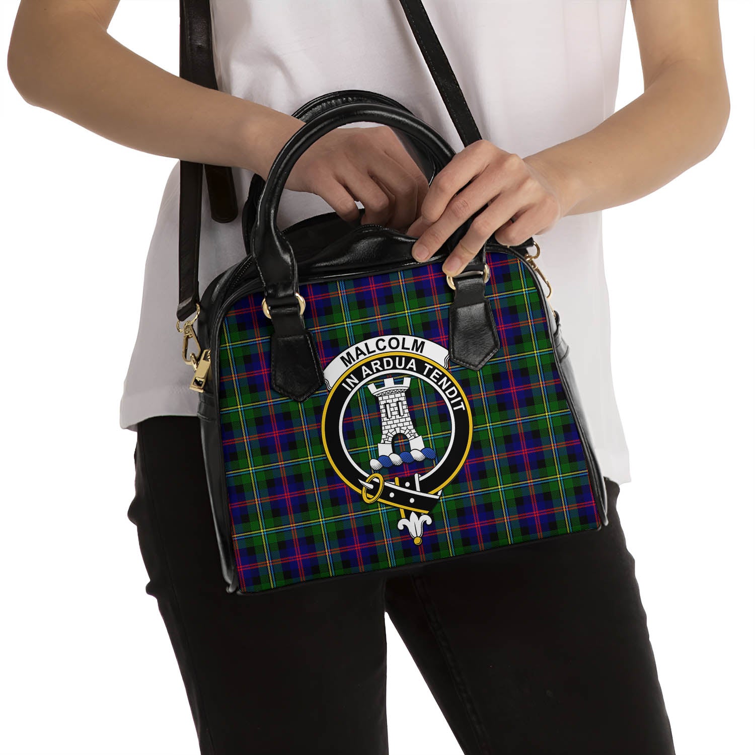 Malcolm Tartan Shoulder Handbags with Family Crest - Tartanvibesclothing