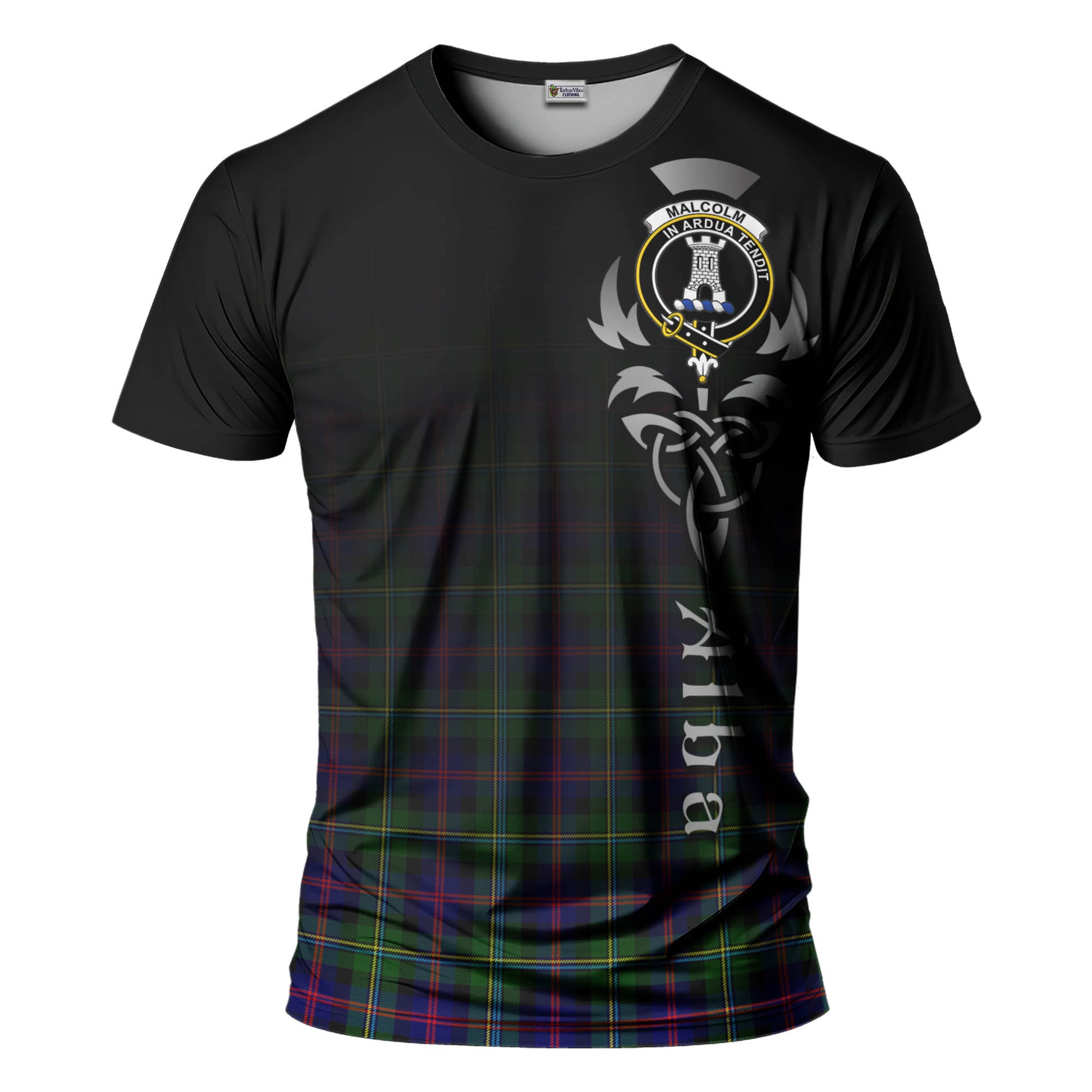 Tartan Vibes Clothing Malcolm Tartan T-Shirt Featuring Alba Gu Brath Family Crest Celtic Inspired