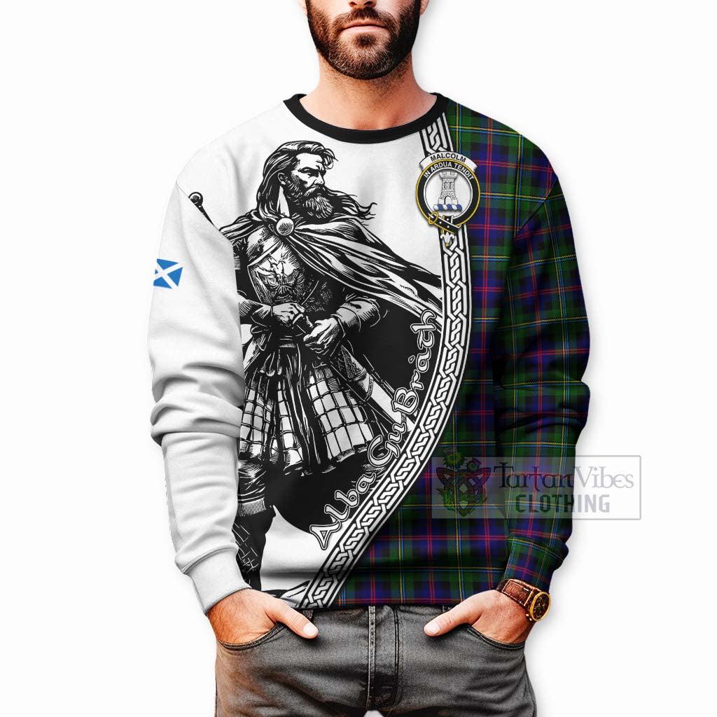 Tartan Vibes Clothing Malcolm Tartan Clan Crest Sweatshirt with Highlander Warrior Celtic Style