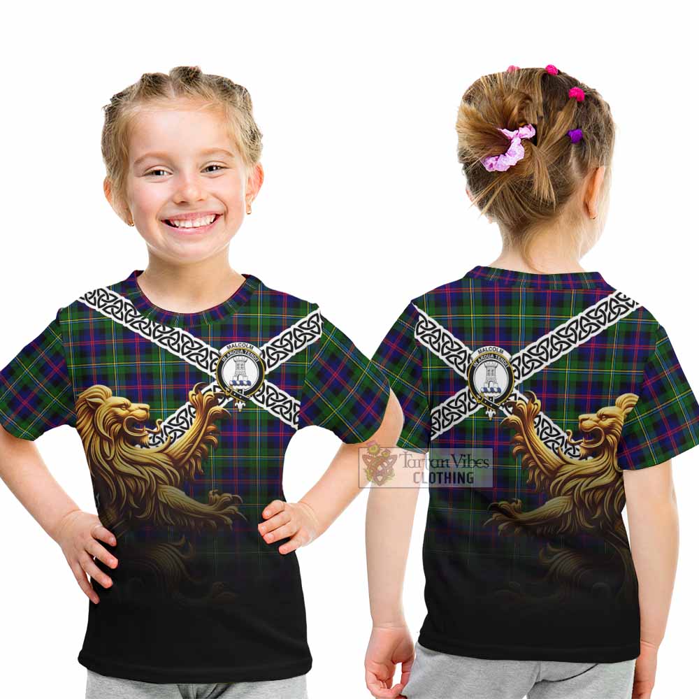 Malcolm Crest Tartan Kid T-Shirt with Golden Lion Emblem Celtic Style - Tartan Vibes Clothing