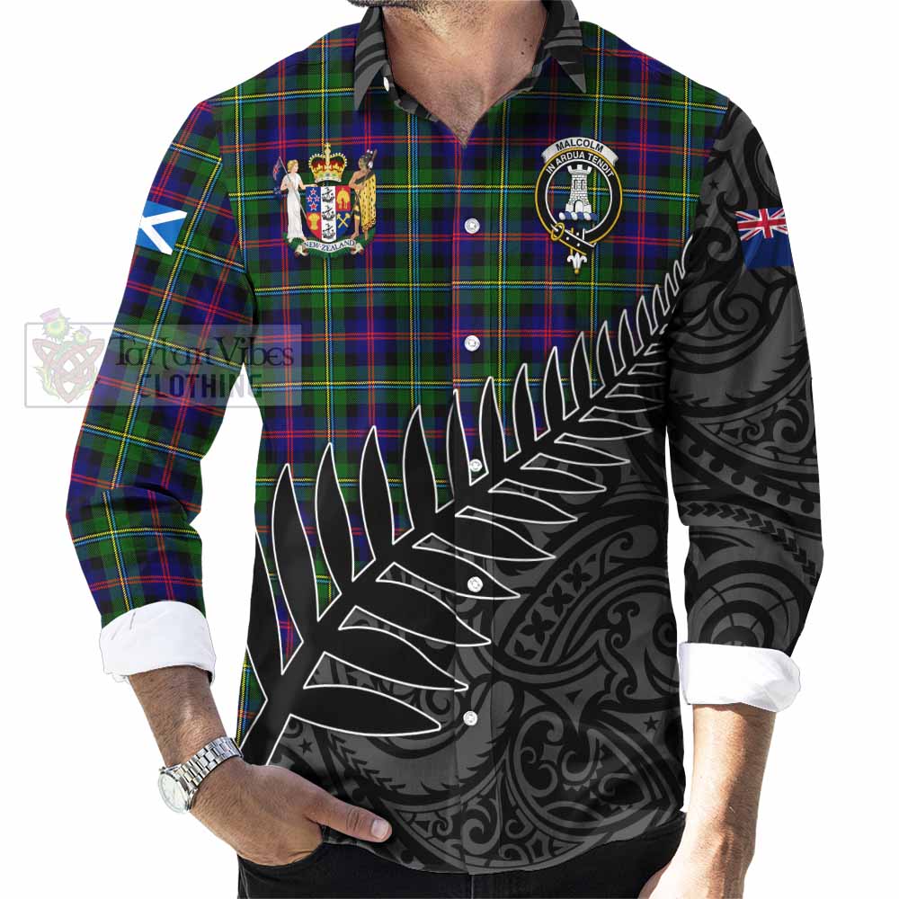 Tartan Vibes Clothing Malcolm Crest Tartan Long Sleeve Button Shirt with New Zealand Silver Fern Half Style