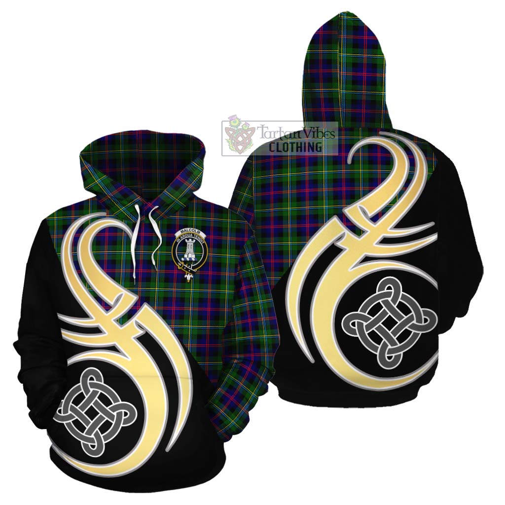 Tartan Vibes Clothing Malcolm Tartan Cotton Hoodie with Family Crest and Celtic Symbol Style