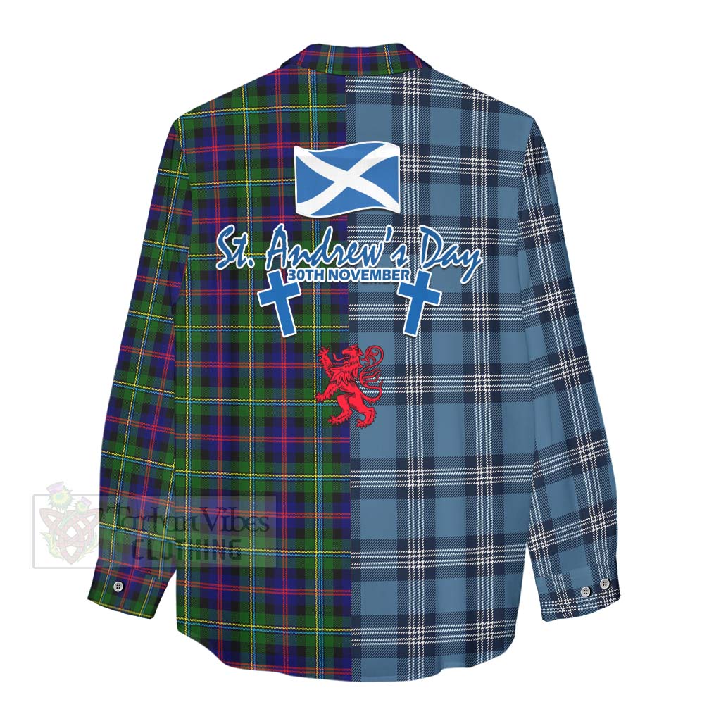 Tartan Vibes Clothing Malcolm Tartan Women's Casual Shirt Happy St. Andrew's Day Half Tartan Style