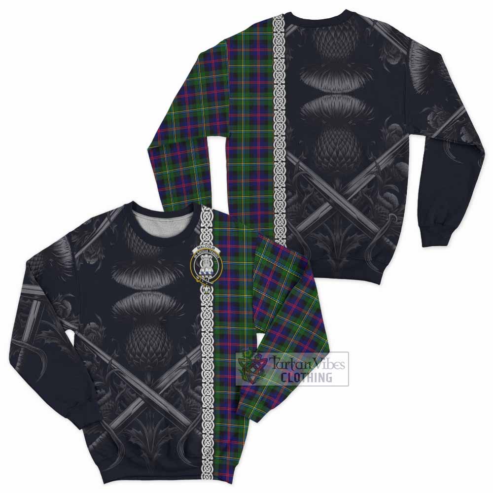 Tartan Vibes Clothing Malcolm Tartan Sweatshirt with Family Crest Cross Sword Thistle Celtic Vibes