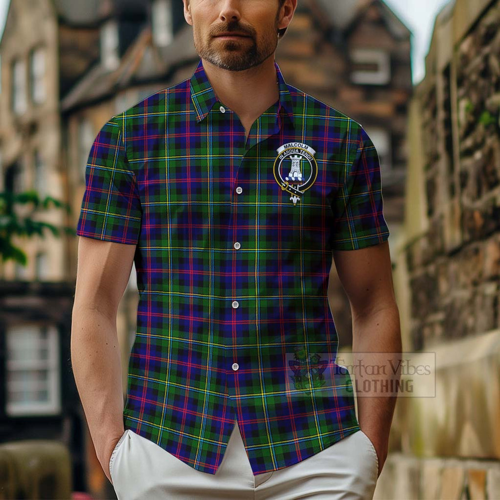 Tartan Vibes Clothing Malcolm Tartan Short Sleeve Button Shirt with Family Crest Celtic Skull Style