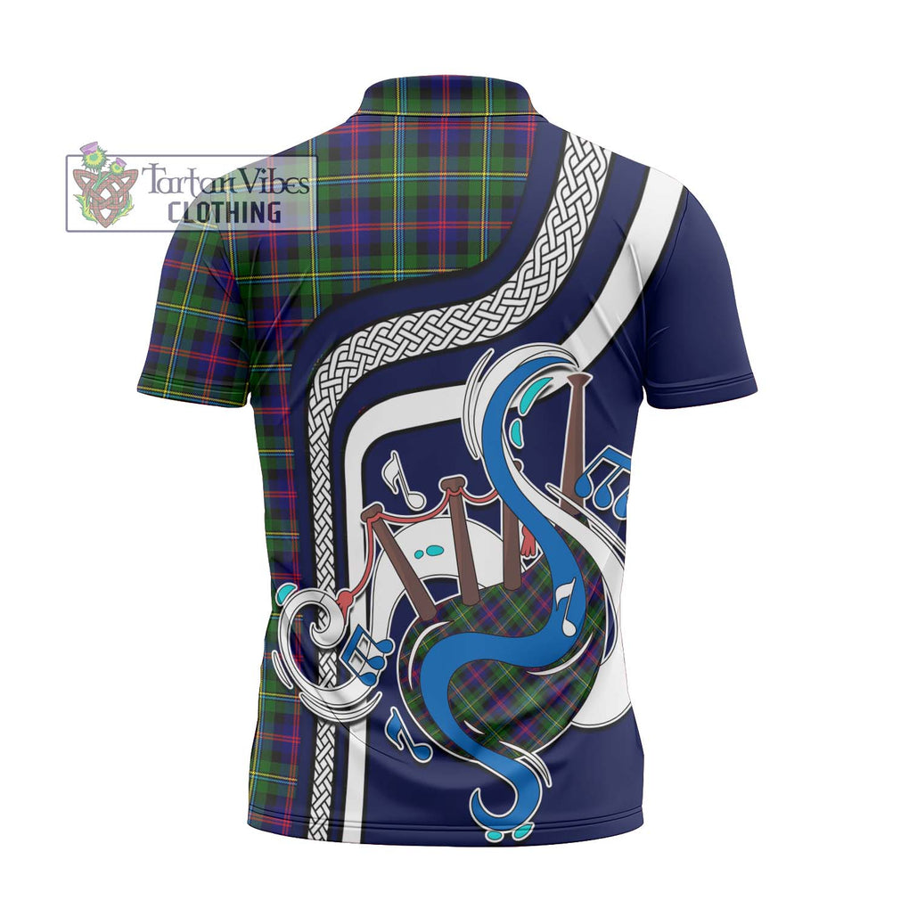 Malcolm Tartan Zipper Polo Shirt with Epic Bagpipe Style - Tartanvibesclothing Shop