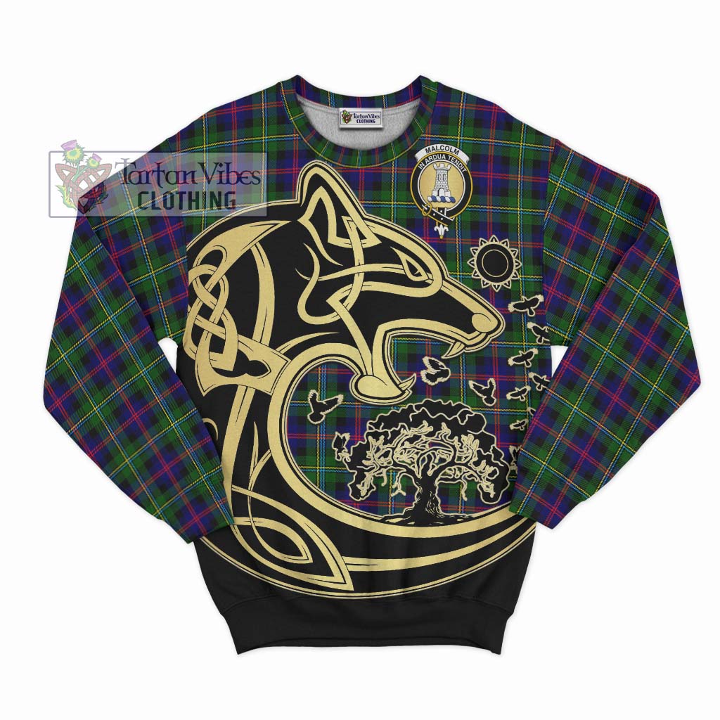 Tartan Vibes Clothing Malcolm Tartan Sweatshirt with Family Crest Celtic Wolf Style