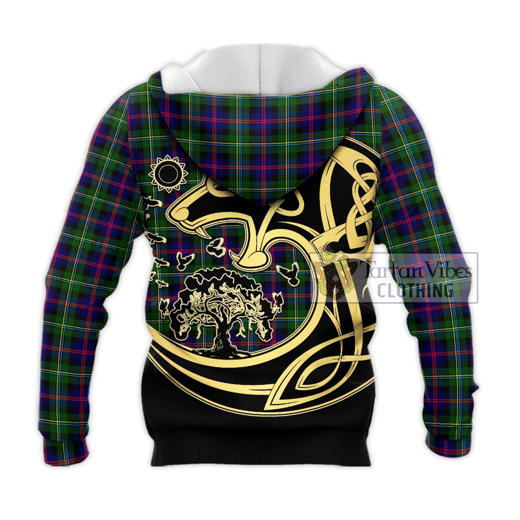 Tartan Vibes Clothing Malcolm Tartan Knitted Hoodie with Family Crest Celtic Wolf Style