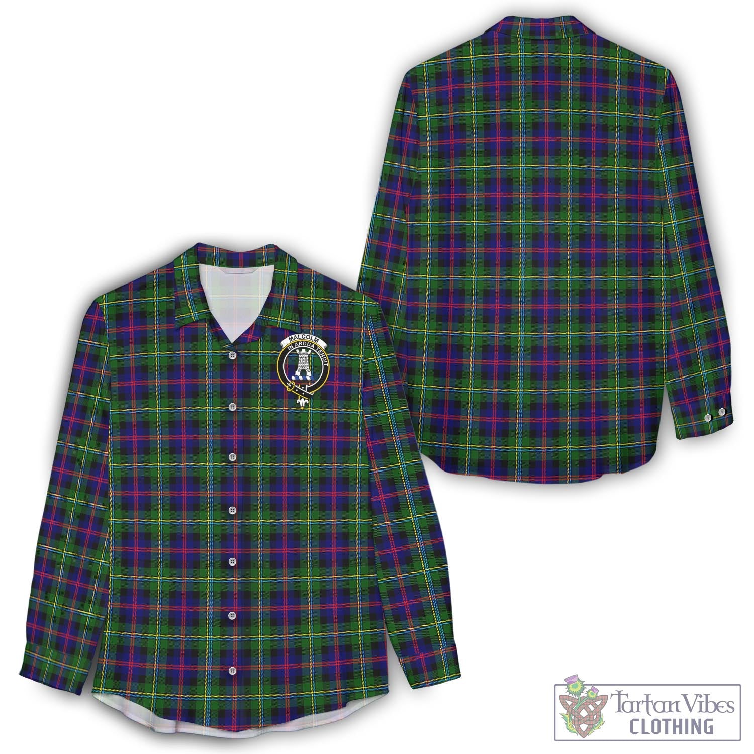 Tartan Vibes Clothing Malcolm Tartan Womens Casual Shirt with Family Crest