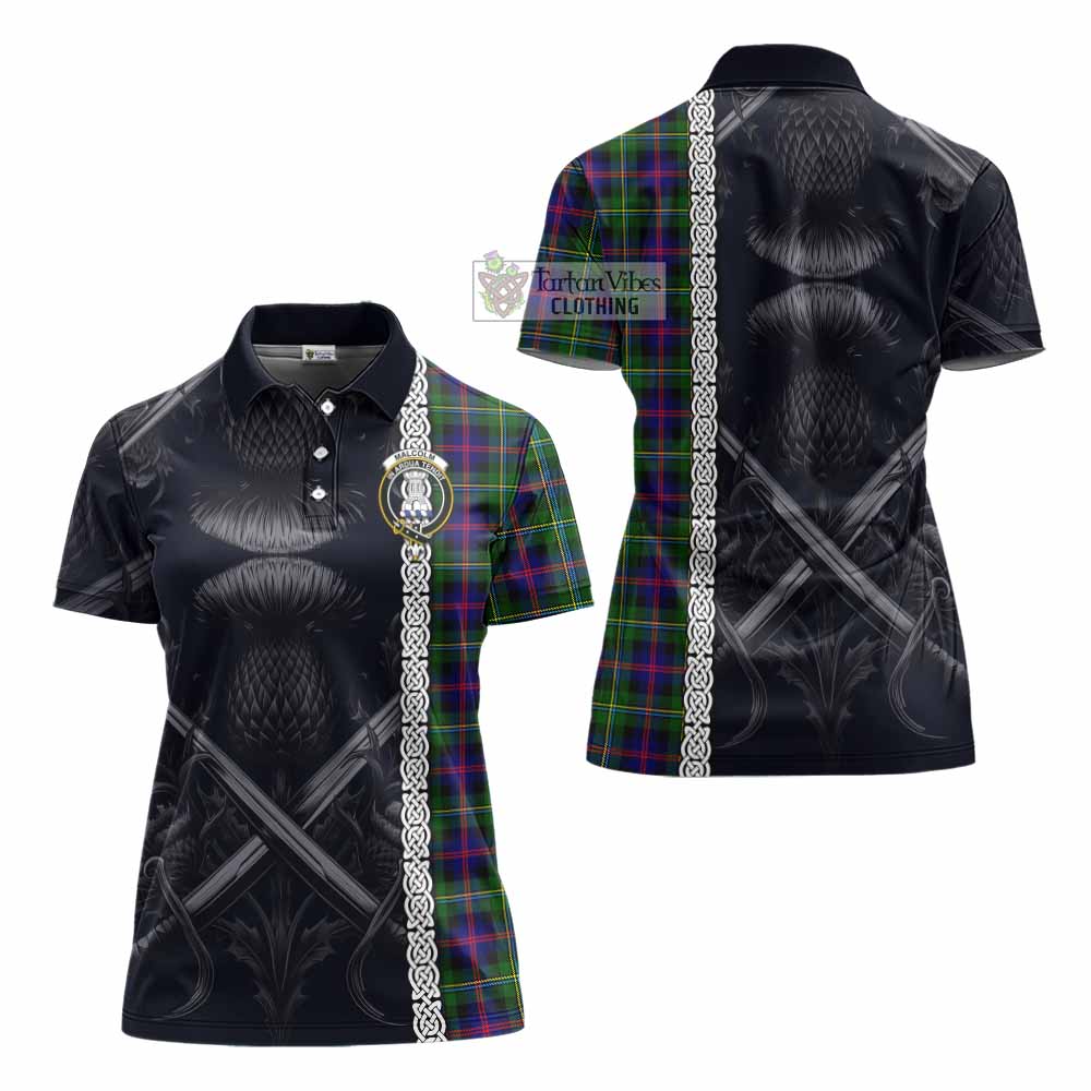 Tartan Vibes Clothing Malcolm Tartan Women's Polo Shirt with Family Crest Cross Sword Thistle Celtic Vibes