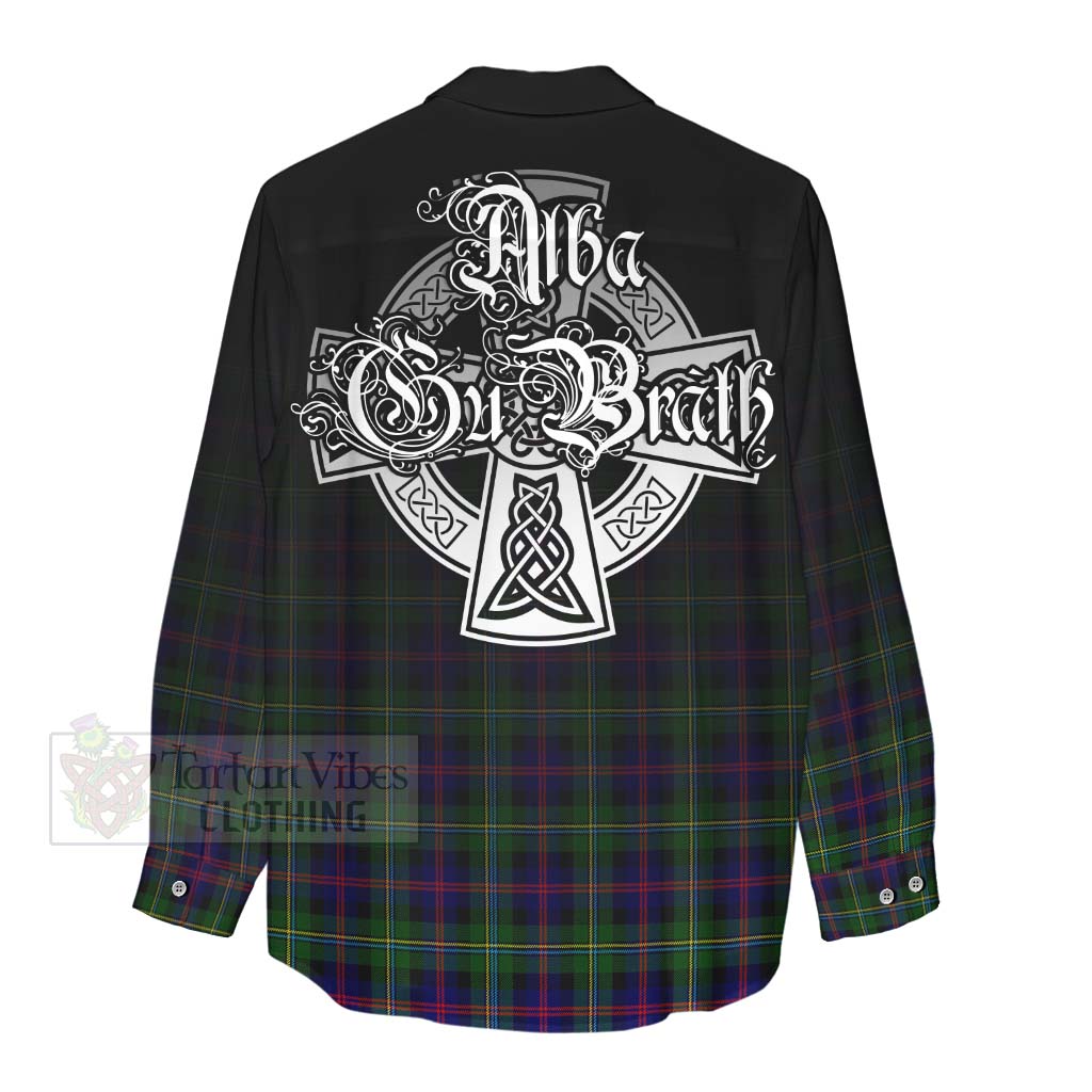 Tartan Vibes Clothing Malcolm Tartan Women's Casual Shirt Featuring Alba Gu Brath Family Crest Celtic Inspired