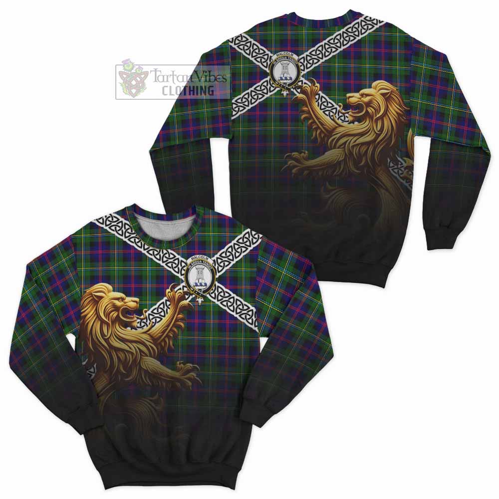 Malcolm Crest Tartan Sweatshirt with Golden Lion Emblem Celtic Style - Tartan Vibes Clothing
