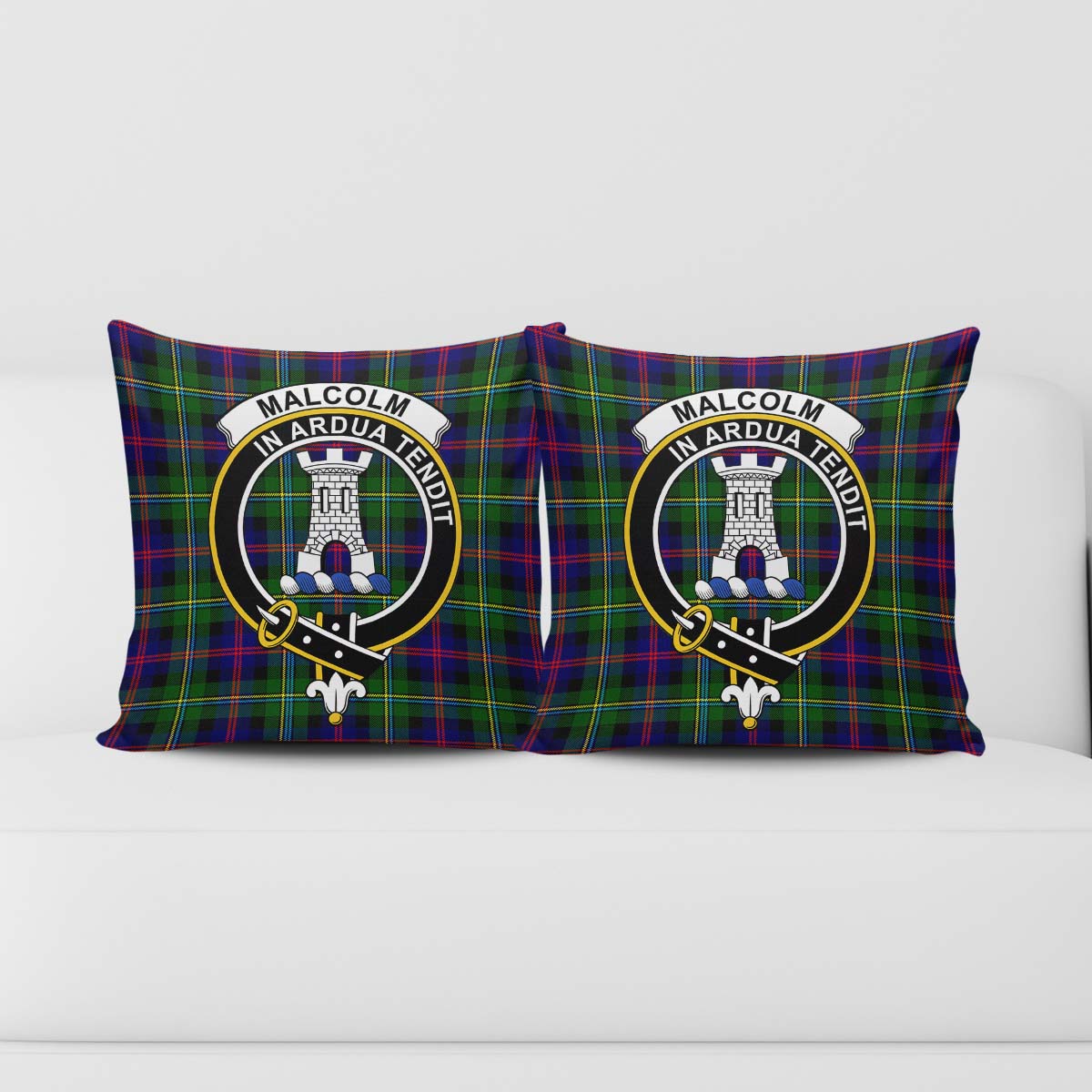 Malcolm Tartan Pillow Cover with Family Crest - Tartanvibesclothing