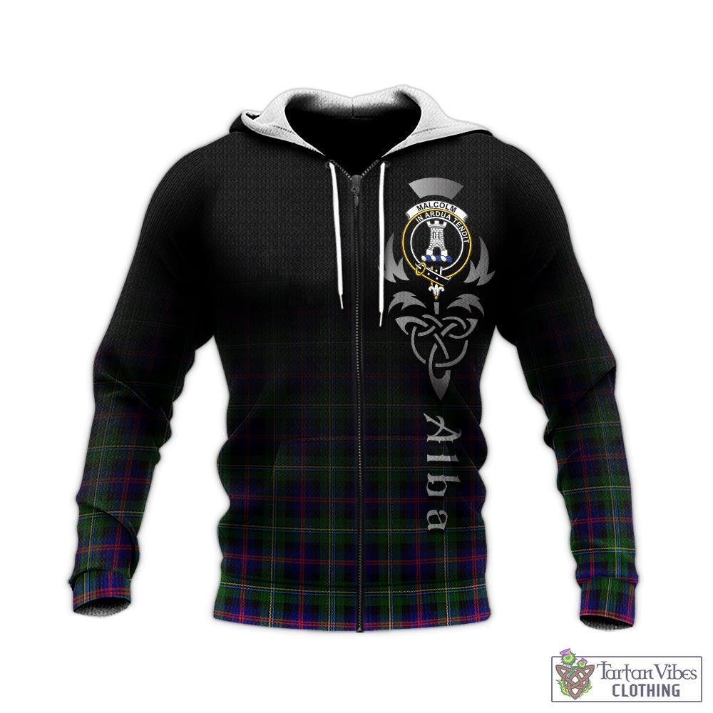 Tartan Vibes Clothing Malcolm Tartan Knitted Hoodie Featuring Alba Gu Brath Family Crest Celtic Inspired