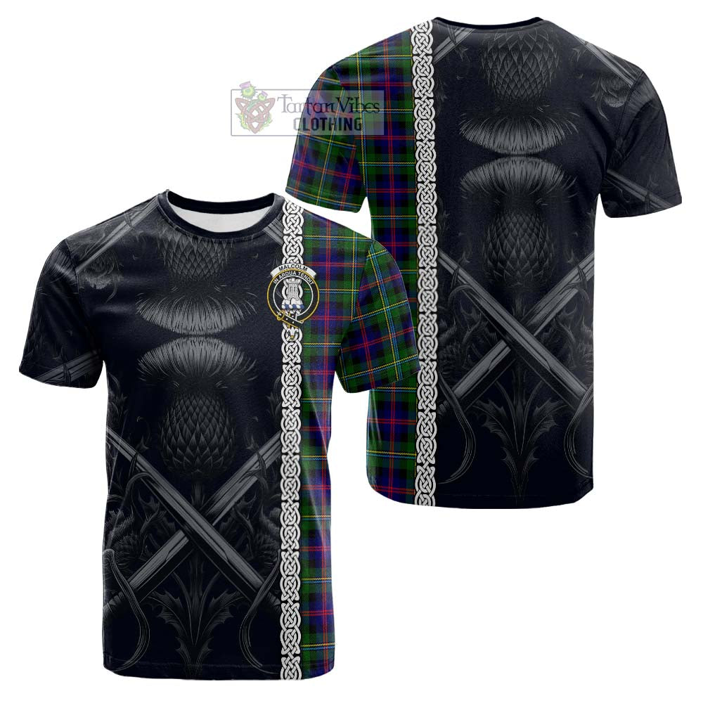 Tartan Vibes Clothing Malcolm Tartan Cotton T-shirt with Family Crest Cross Sword Thistle Celtic Vibes