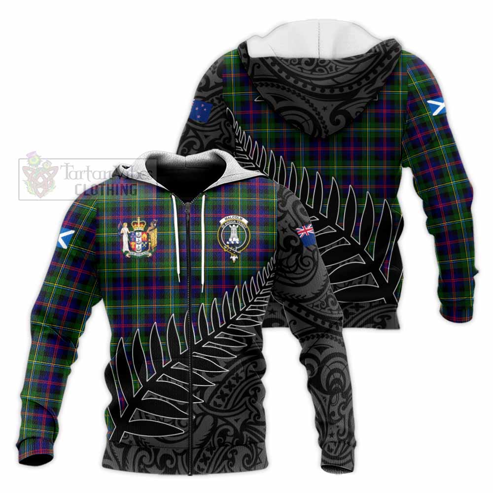 Tartan Vibes Clothing Malcolm Crest Tartan Knitted Hoodie with New Zealand Silver Fern Half Style