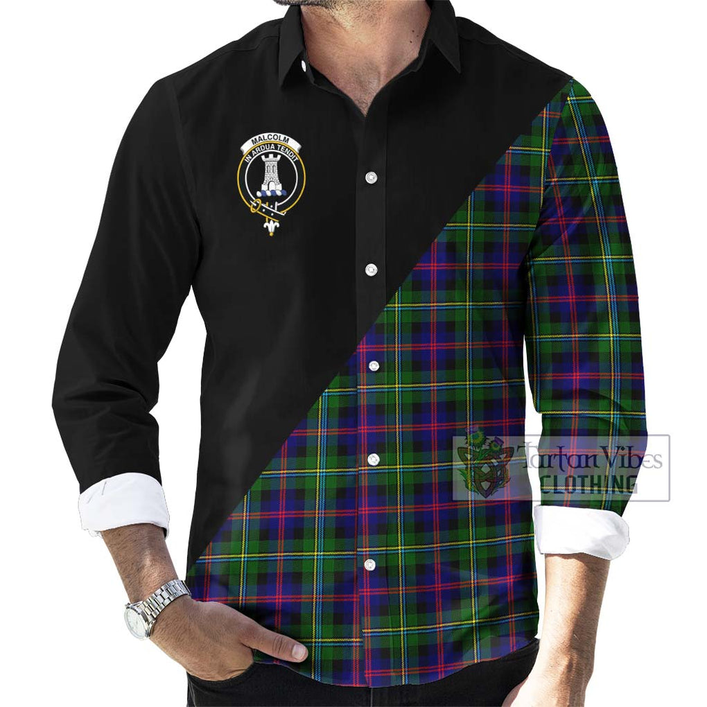 Malcolm Tartan Long Sleeve Button Shirt with Family Crest and Military Logo Style - Tartanvibesclothing Shop