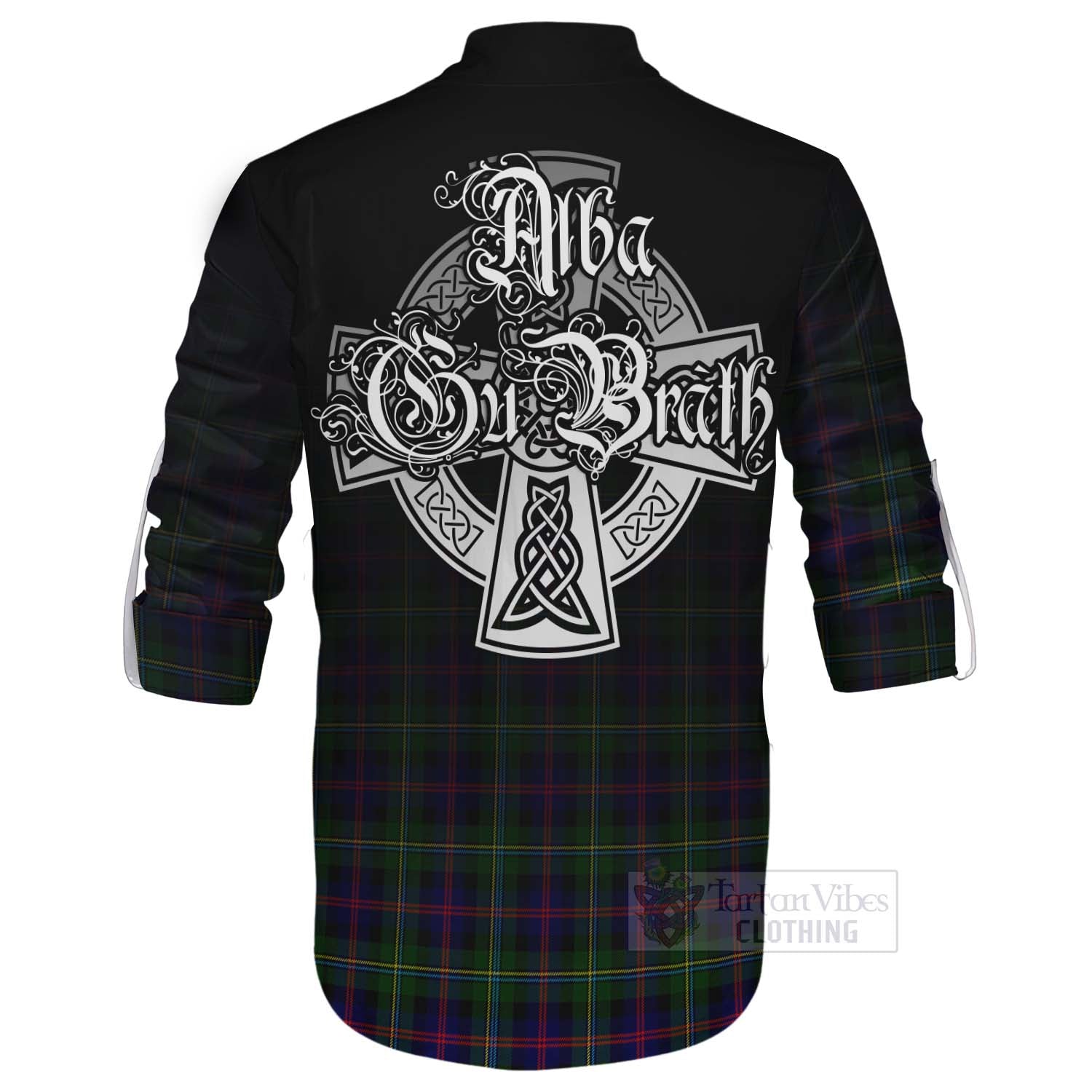 Tartan Vibes Clothing Malcolm Tartan Ghillie Kilt Shirt Featuring Alba Gu Brath Family Crest Celtic Inspired