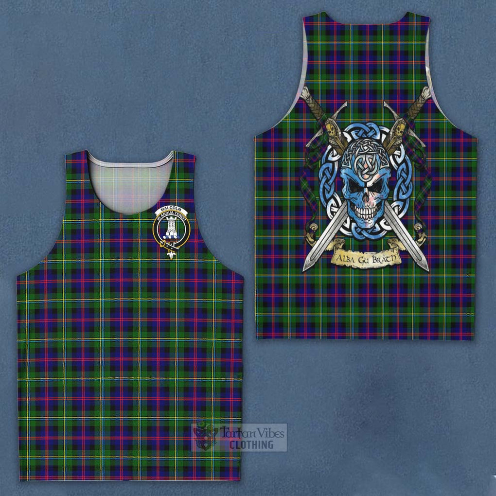 Tartan Vibes Clothing Malcolm Tartan Men's Tank Top with Family Crest Celtic Skull Style