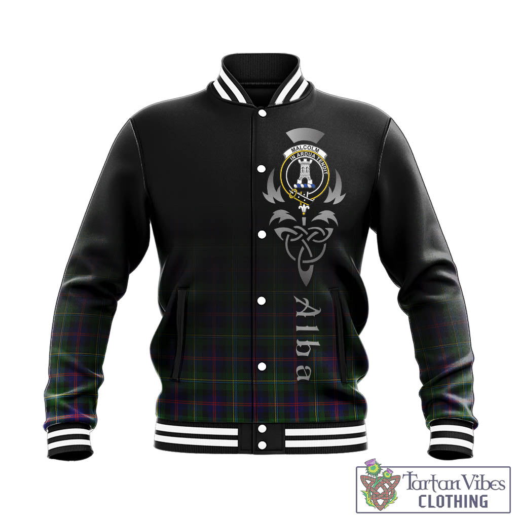 Tartan Vibes Clothing Malcolm Tartan Baseball Jacket Featuring Alba Gu Brath Family Crest Celtic Inspired