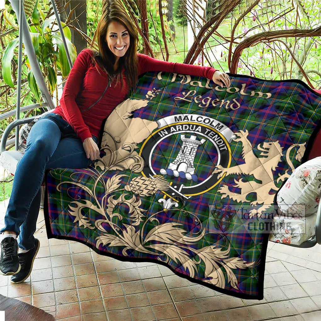 Tartan Vibes Clothing Malcolm Tartan Quilt with Family Crest and Scottish Symbol Style