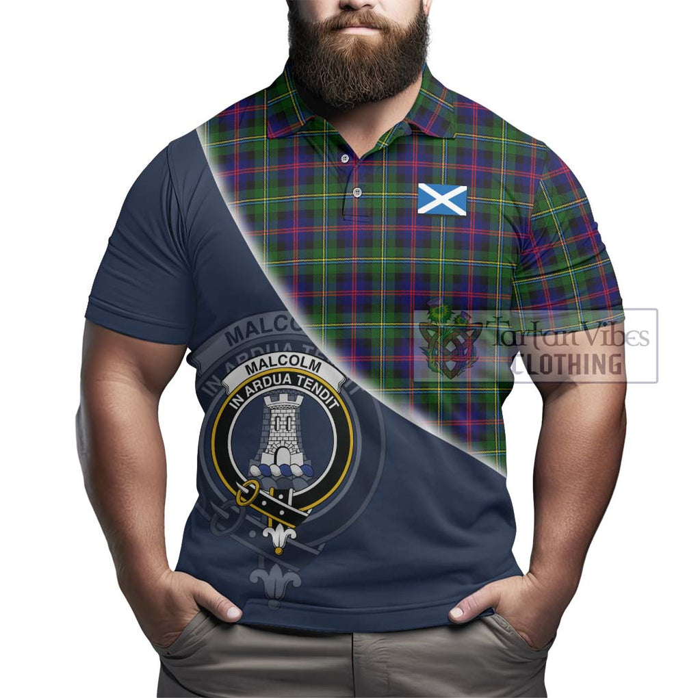 Malcolm Tartan Polo Shirt with Personalised National Flag and Family Crest Half Style - Tartanvibesclothing Shop