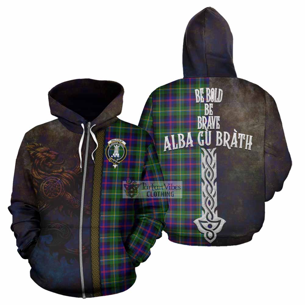 Malcolm Tartan Family Crest Hoodie Alba Gu Brath Be Brave Lion Ancient Style Zip Hoodie - Tartan Vibes Clothing