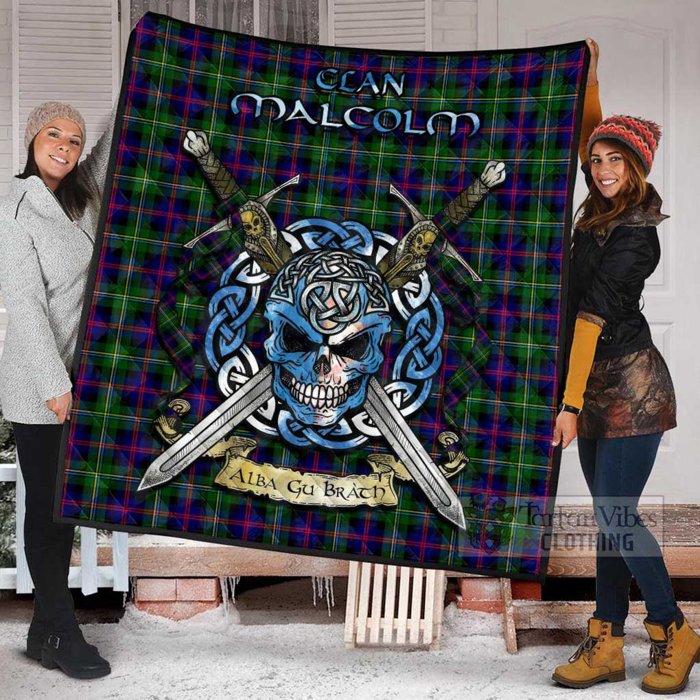 Tartan Vibes Clothing Malcolm Tartan Quilt with Celtic Skull Alba Gu Brath Style