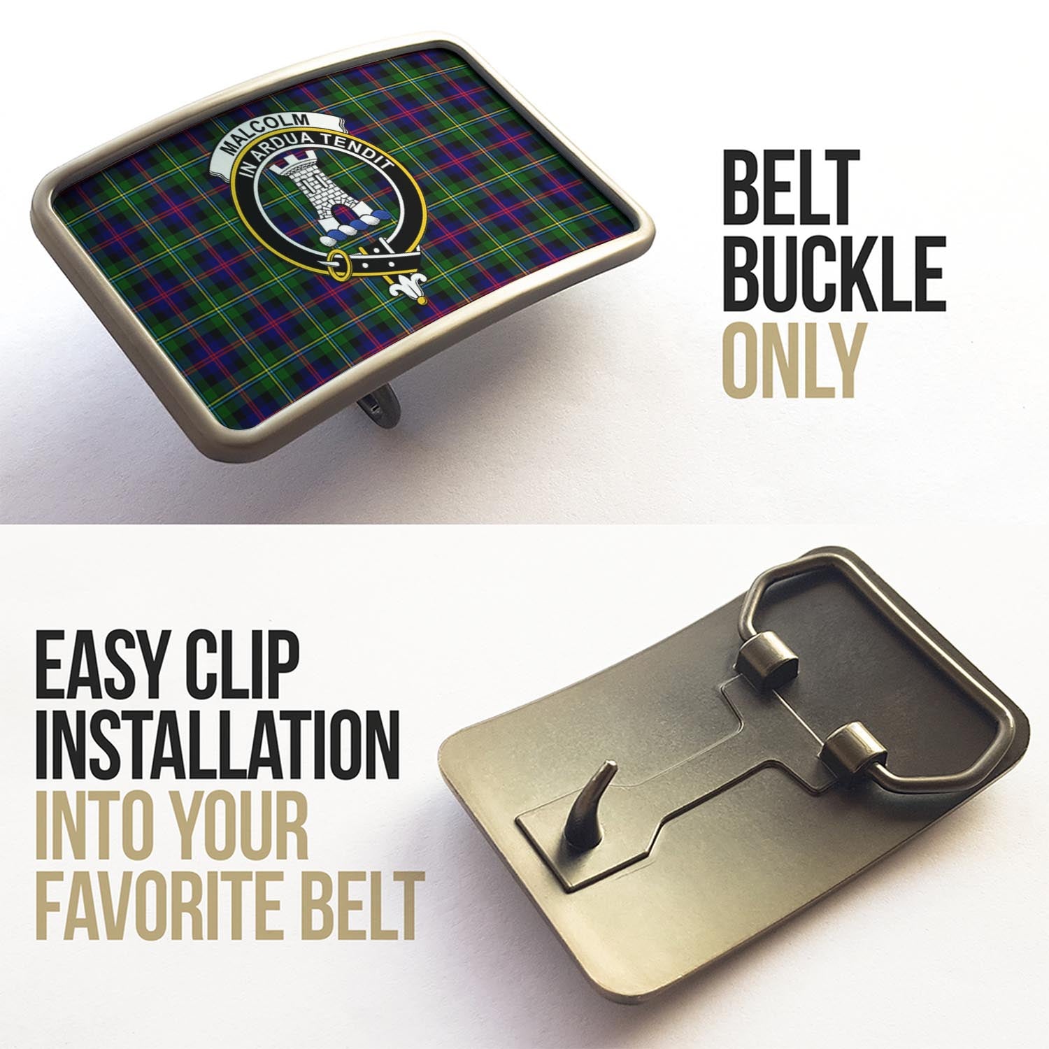 Malcolm Tartan Belt Buckles with Family Crest - Tartan Vibes Clothing