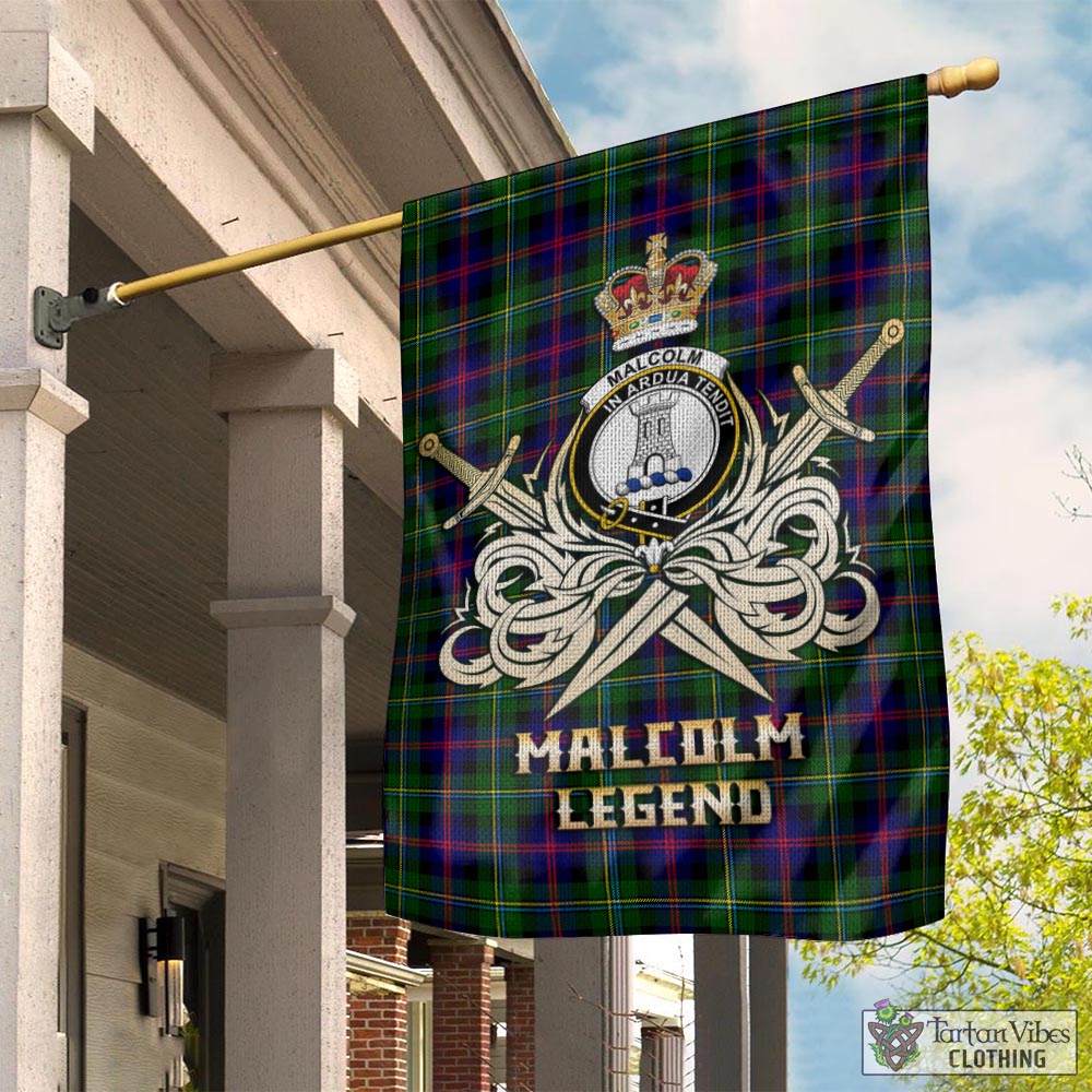 Tartan Vibes Clothing Malcolm Tartan Flag with Clan Crest and the Golden Sword of Courageous Legacy