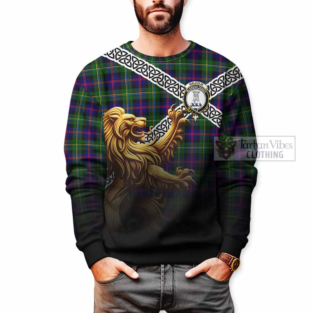 Malcolm Crest Tartan Sweatshirt with Golden Lion Emblem Celtic Style - Tartan Vibes Clothing