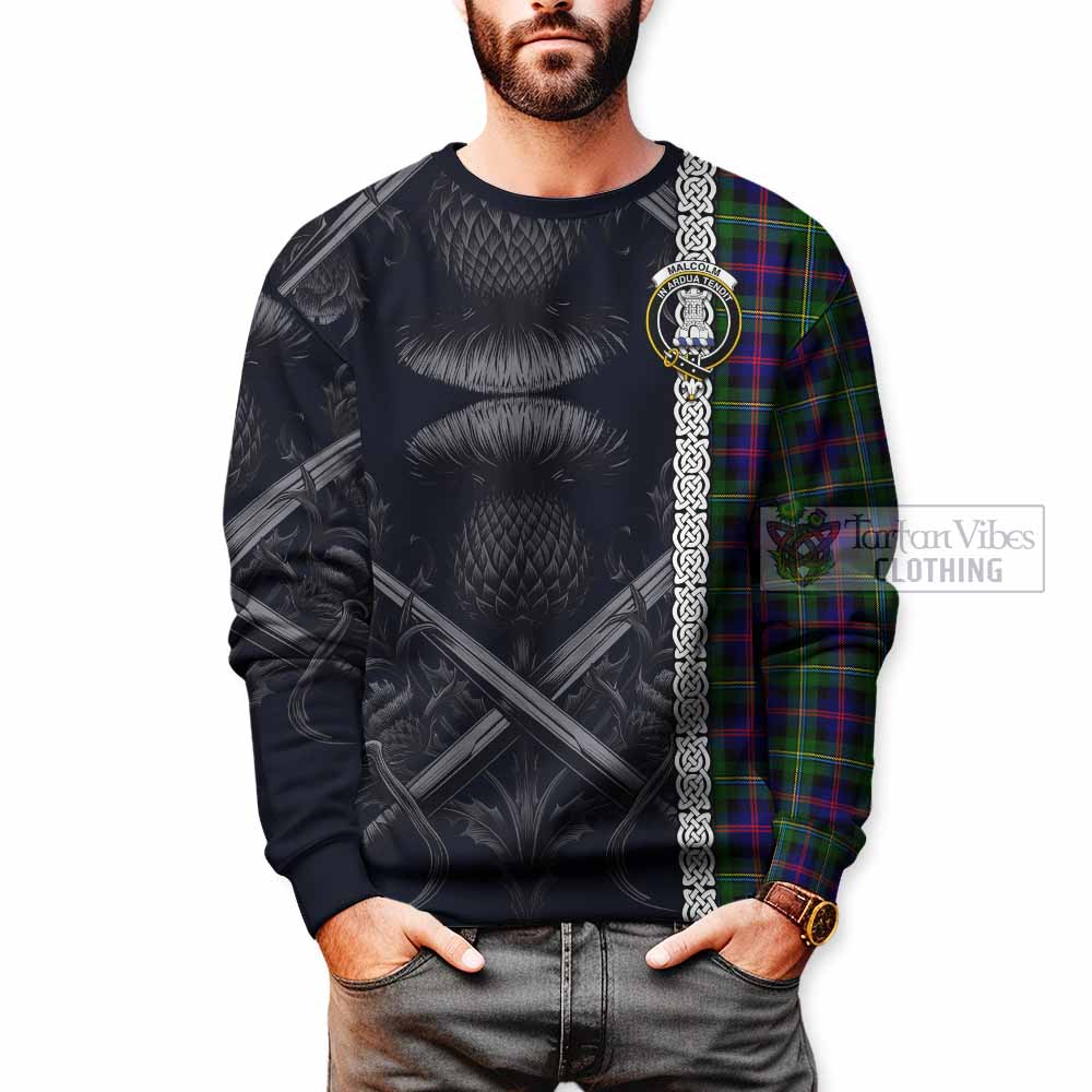 Tartan Vibes Clothing Malcolm Tartan Sweatshirt with Family Crest Cross Sword Thistle Celtic Vibes