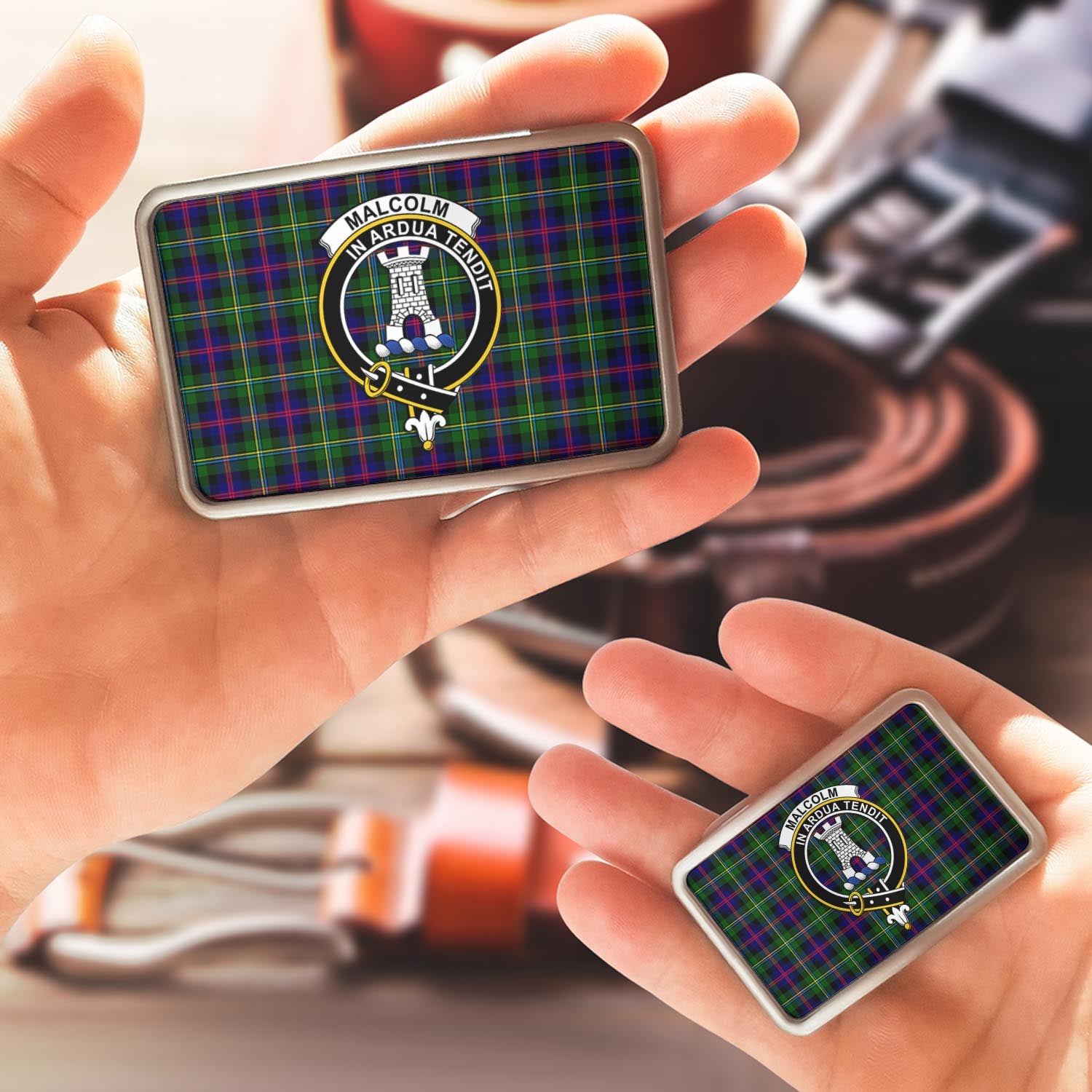 Malcolm Tartan Belt Buckles with Family Crest - Tartan Vibes Clothing