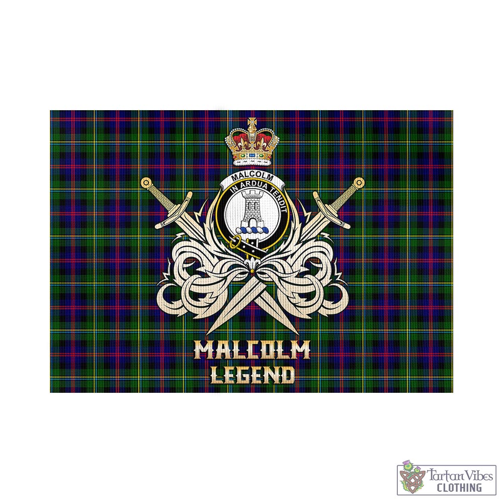 Tartan Vibes Clothing Malcolm Tartan Flag with Clan Crest and the Golden Sword of Courageous Legacy