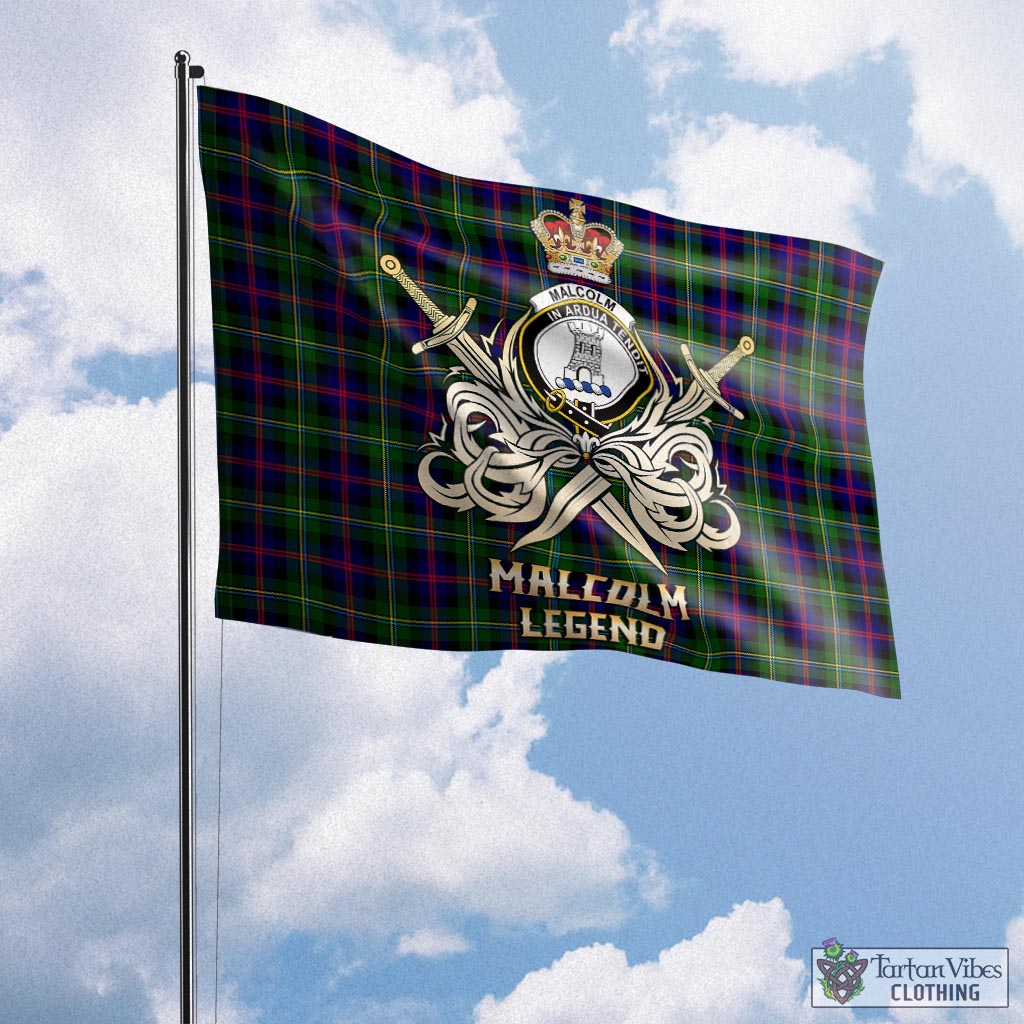 Tartan Vibes Clothing Malcolm Tartan Flag with Clan Crest and the Golden Sword of Courageous Legacy