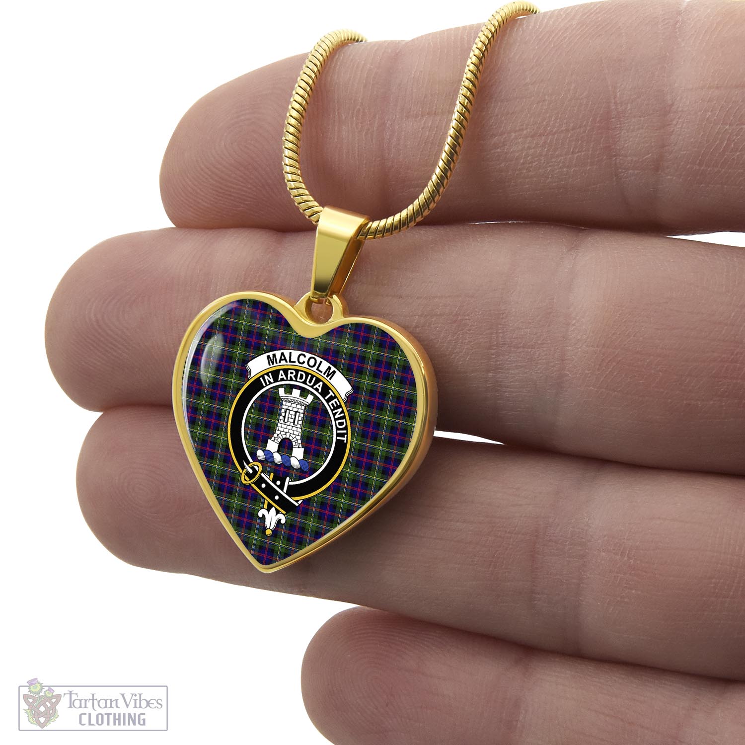 Tartan Vibes Clothing Malcolm Tartan Heart Necklace with Family Crest