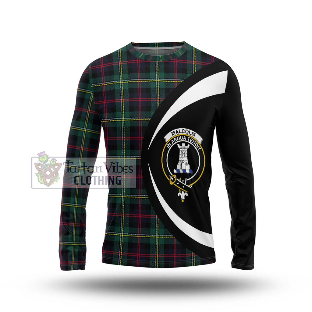 Malcolm Modern Tartan Long Sleeve T-Shirt with Family Crest Circle Style Unisex - Tartan Vibes Clothing