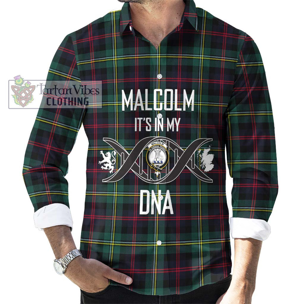 Malcolm Modern Tartan Long Sleeve Button Shirt with Family Crest DNA In Me Style Men's Shirt S - Tartanvibesclothing Shop