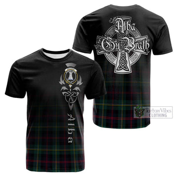 Malcolm Modern Tartan Cotton T-shirt Featuring Alba Gu Brath Family Crest Celtic Inspired