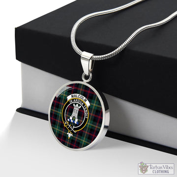 Malcolm Modern Tartan Circle Necklace with Family Crest