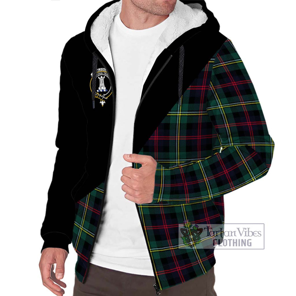 Malcolm Modern Tartan Sherpa Hoodie with Family Crest and Military Logo Style Unisex S - Tartanvibesclothing Shop