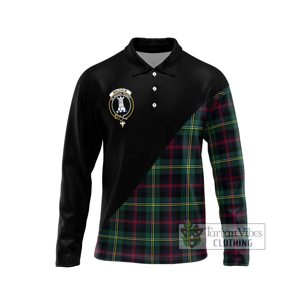 Malcolm Modern Tartan Long Sleeve Polo Shirt with Family Crest and Military Logo Style Unisex - Tartanvibesclothing Shop