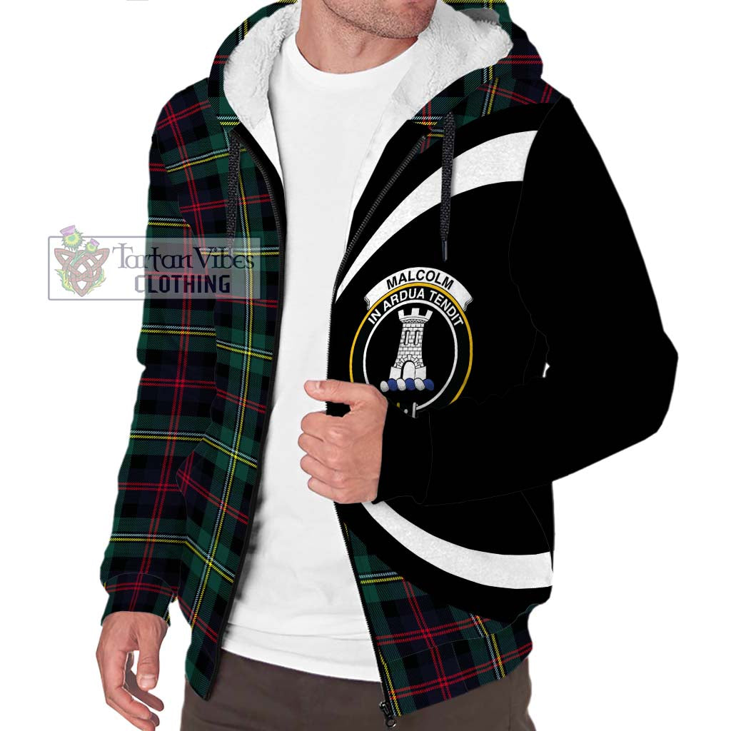 Malcolm Modern Tartan Sherpa Hoodie with Family Crest Circle Style Unisex S - Tartan Vibes Clothing