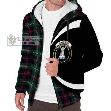 Malcolm Modern Tartan Sherpa Hoodie with Family Crest Circle Style