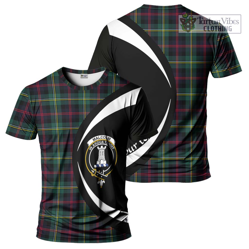 Tartan Vibes Clothing Malcolm Modern Tartan T-Shirt with Family Crest Circle Style