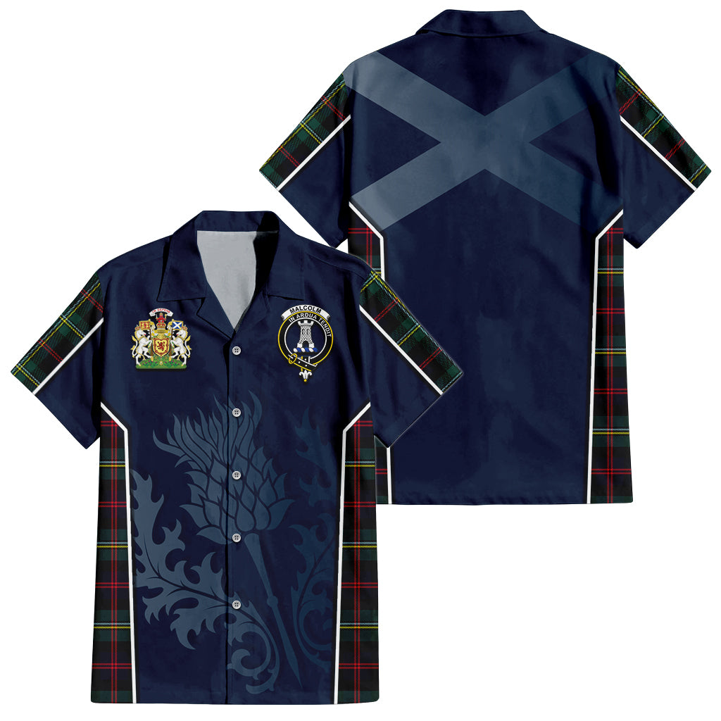 Tartan Vibes Clothing Malcolm Modern Tartan Short Sleeve Button Up Shirt with Family Crest and Scottish Thistle Vibes Sport Style